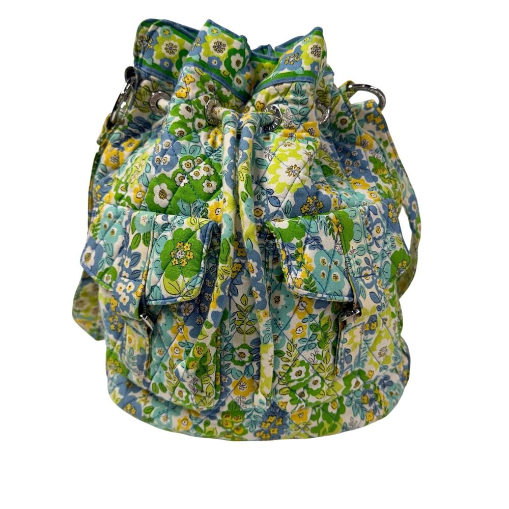 Vera Bradley Quick Draw Crossbody Bucket Bag Green Floral Quilted